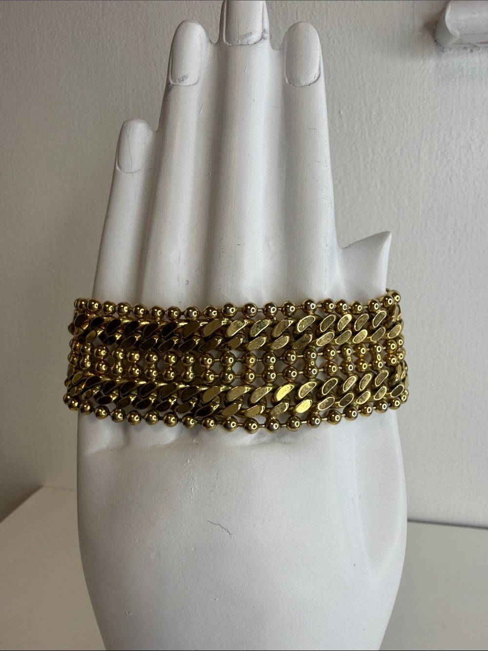 ✨ Stunning Vintage Signed MONET Wide Multi-Row Gold-Tone Bracelet ✨